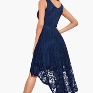 Elegant Navy High-Low Lace Dress